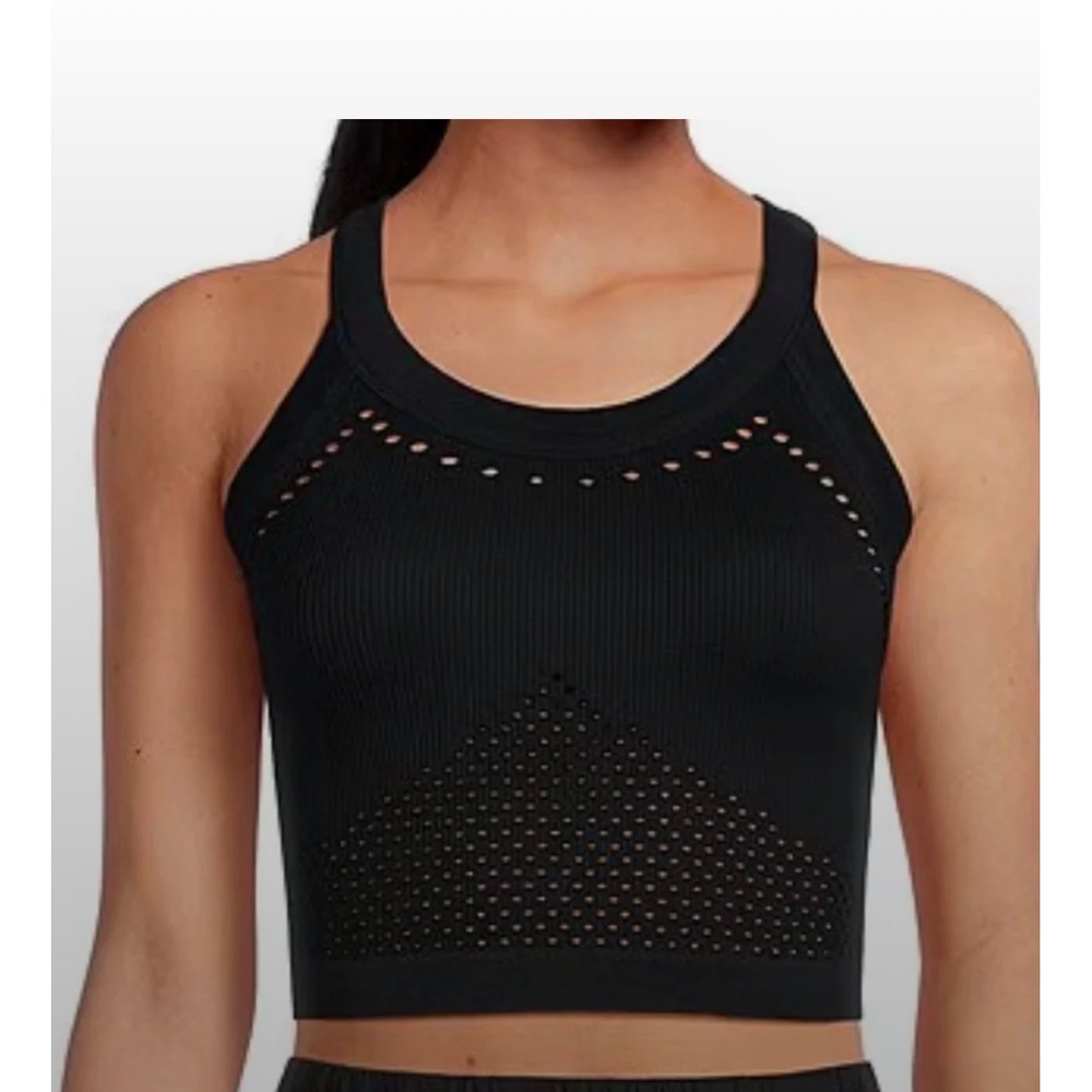 Free People Movement Happiness Runs Crop Tank Black Ribbed Seamless Top M/L